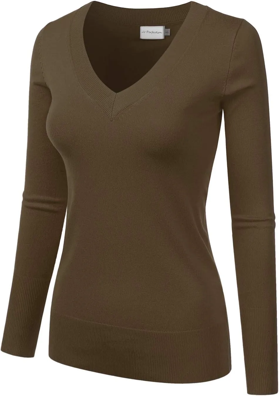 JJ Perfection Simple V-Neck Long Sleeve Pullover Essential Casual Soft Knit Fitted Sweaters for Womens Clothes with Plus Size