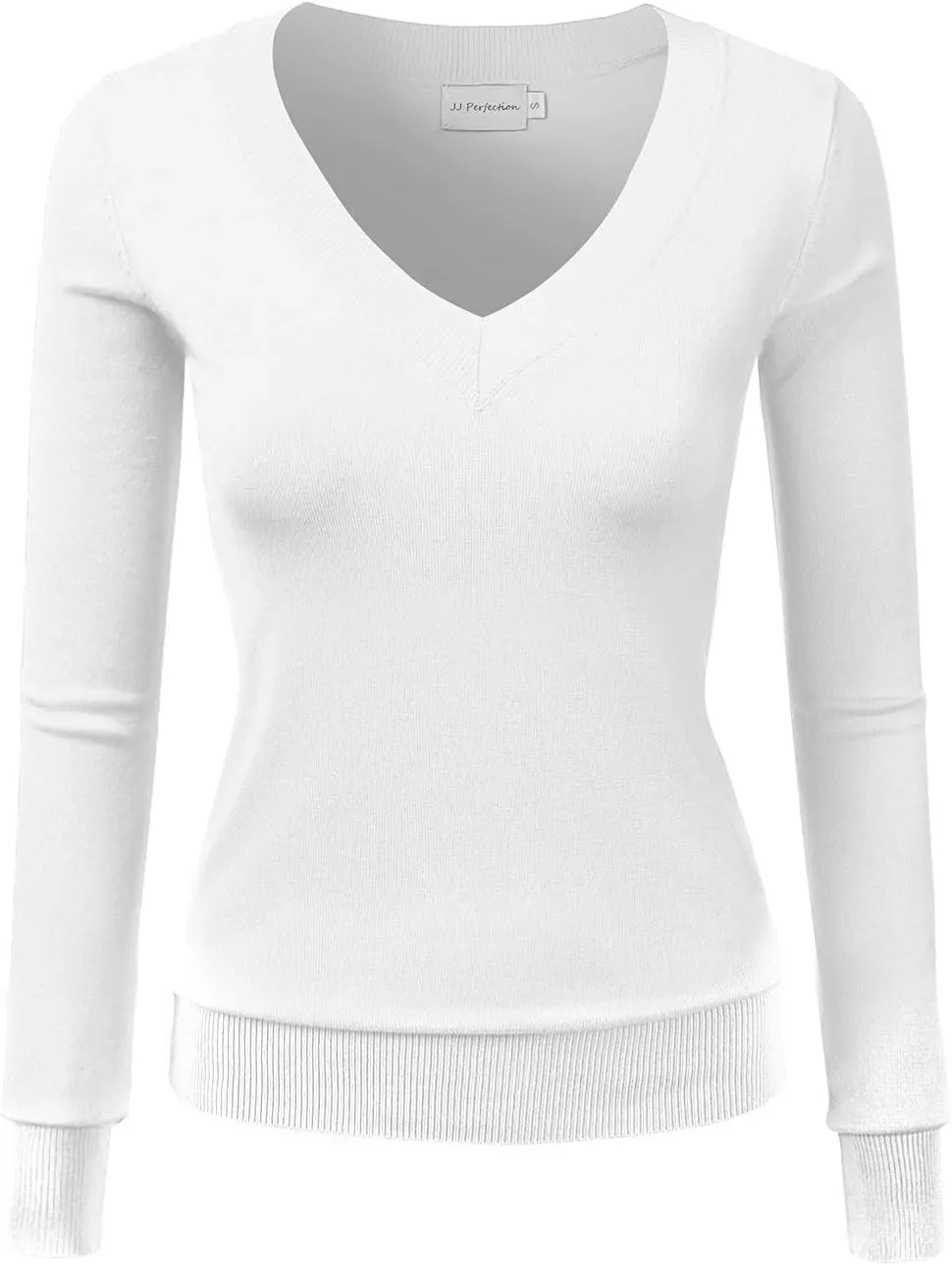 JJ Perfection Simple V-Neck Long Sleeve Pullover Essential Casual Soft Knit Fitted Sweaters for Womens Clothes with Plus Size