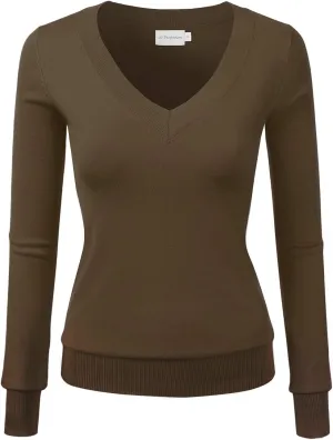 JJ Perfection Simple V-Neck Long Sleeve Pullover Essential Casual Soft Knit Fitted Sweaters for Womens Clothes with Plus Size