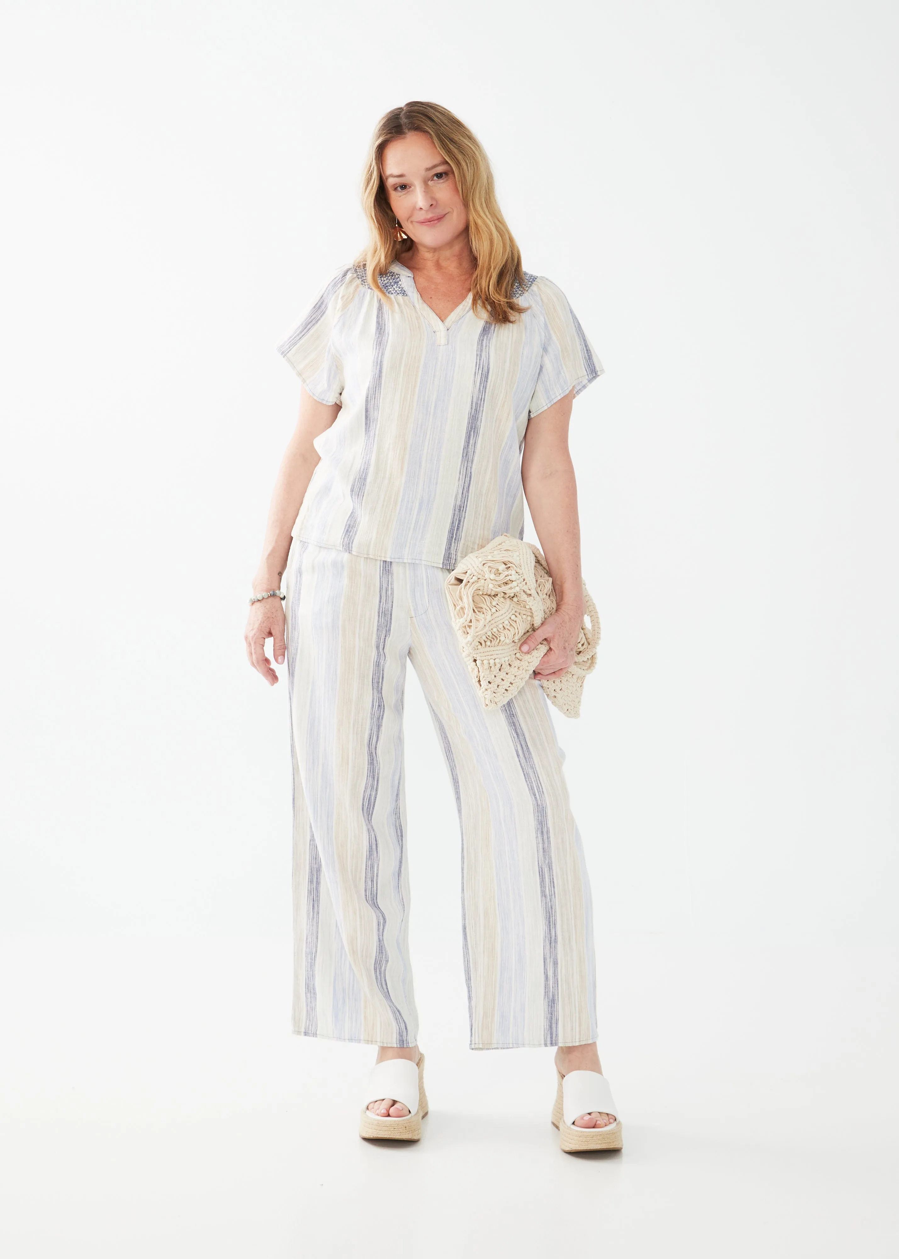 Linen Blend Raglan Flutter Sleeve Blouse