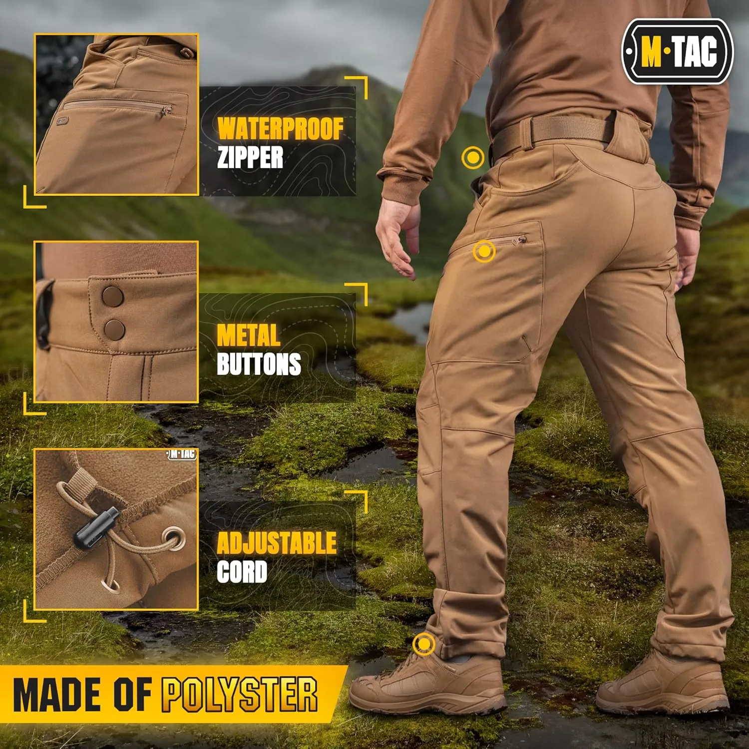 M-Tac Winter Tactical Pants for Men Softshell Insulated Fleece Lined Cargo Pants