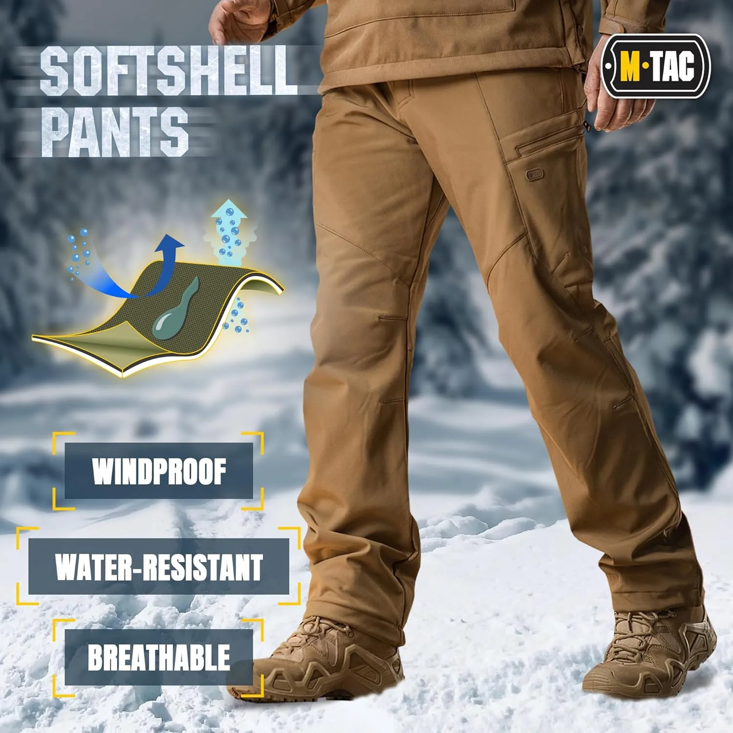 M-Tac Winter Tactical Pants for Men Softshell Insulated Fleece Lined Cargo Pants