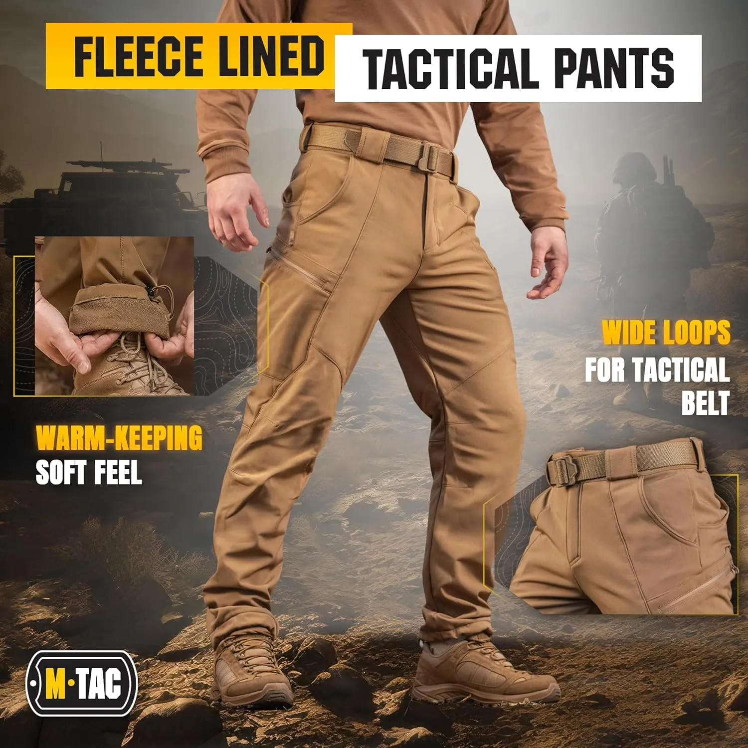 M-Tac Winter Tactical Pants for Men Softshell Insulated Fleece Lined Cargo Pants