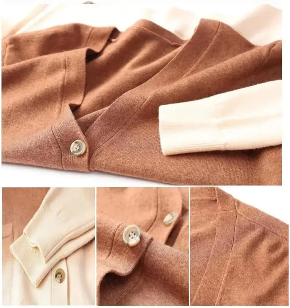 Men's V-Neck Gradient Casual Knitted Cardigan Jacket Solid Color Casual Loose Simple Sweater Cardigan
