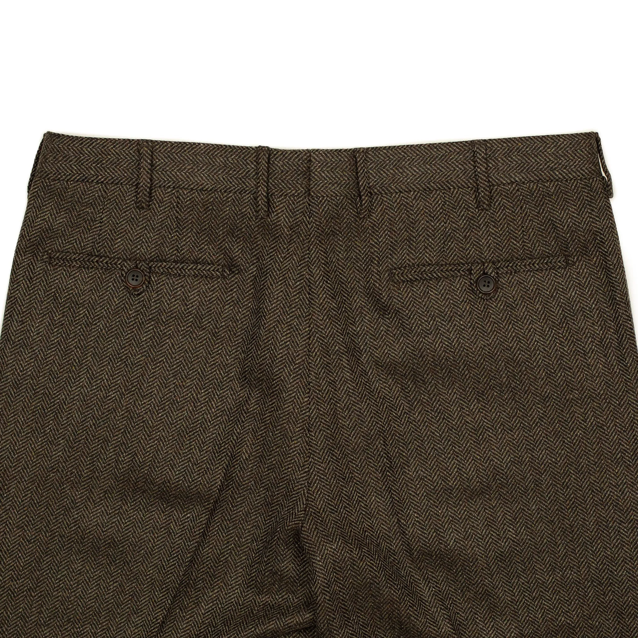 Mid-rise belt loop trousers in brown tweed-like herringbone wool cashmere (restock)