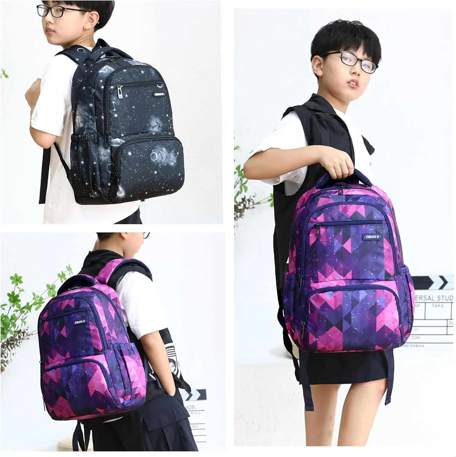 MITOWERMI Kids Backpack for Boys Girls Elementary School Bags Backpacks for Girls Children Bookbags Primary Kindergarten Backpack Purple Geometric
