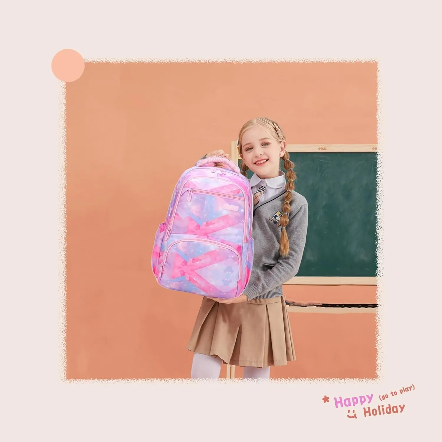 MITOWERMI Kids Backpack for Girls Elementary School Bags Backpacks for Girls Children Bookbags Primary Kindergarten Backpack Pink Geometric