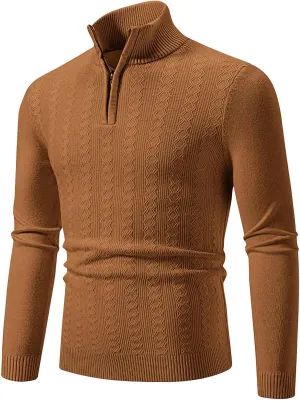Muscularfit Zip Up Turtleneck Sweaters for Men 2024 Ribbed Knit Long Sleeve High Neck Knitted Pullover Sweaters Fall Knitwear