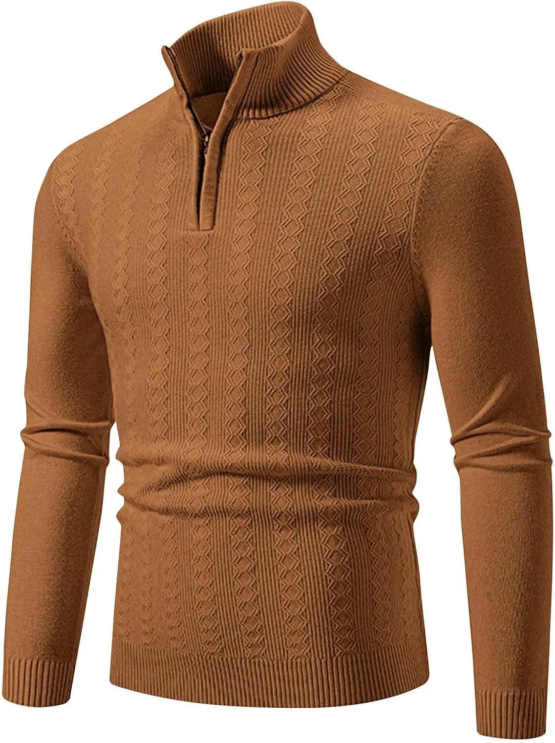 Muscularfit Zip Up Turtleneck Sweaters for Men 2024 Ribbed Knit Long Sleeve High Neck Knitted Pullover Sweaters Fall Knitwear