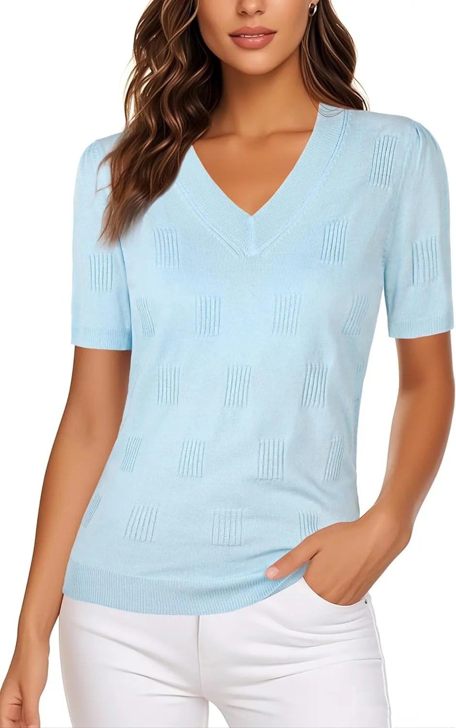Ninedaily Women's Tops Short Sleeve Sweater Knit T-Shirts Dressy Casual Blouses