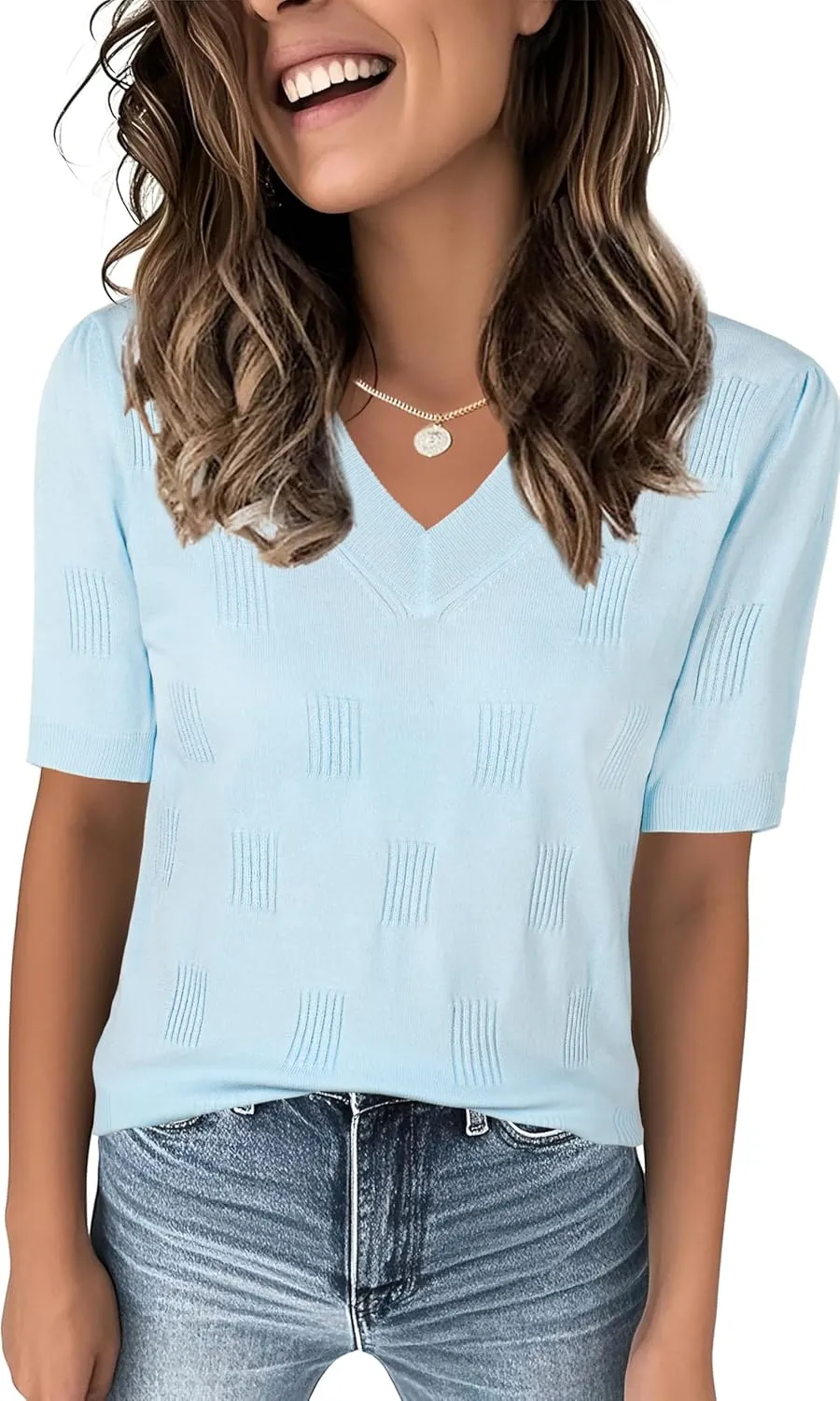 Ninedaily Women's Tops Short Sleeve Sweater Knit T-Shirts Dressy Casual Blouses