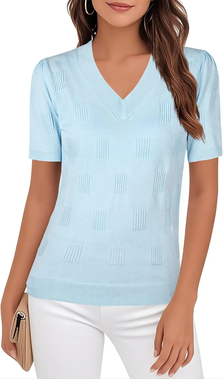 Ninedaily Women's Tops Short Sleeve Sweater Knit T-Shirts Dressy Casual Blouses