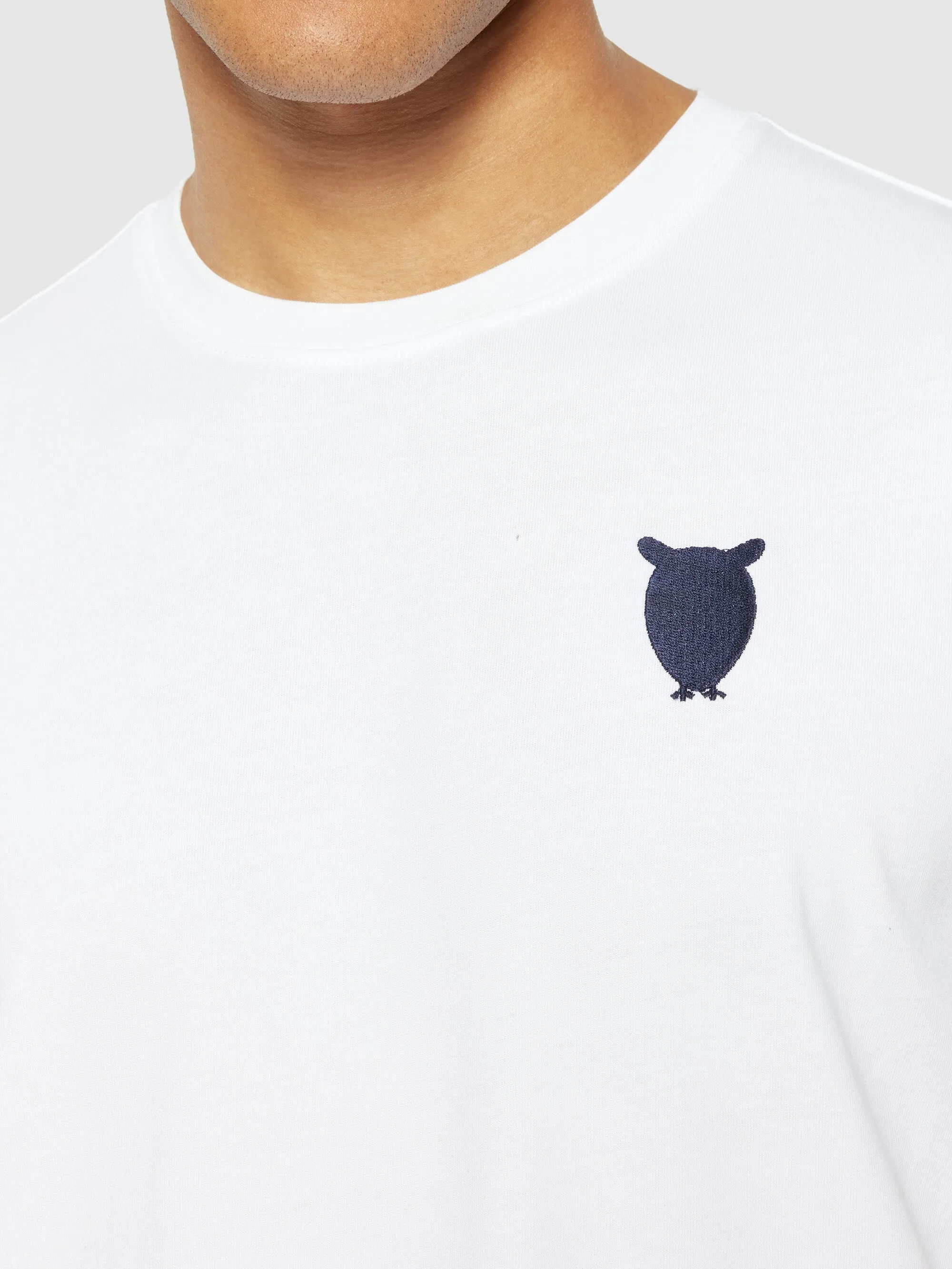 Regular fit owl chest embroidery t-shirt - Bright White