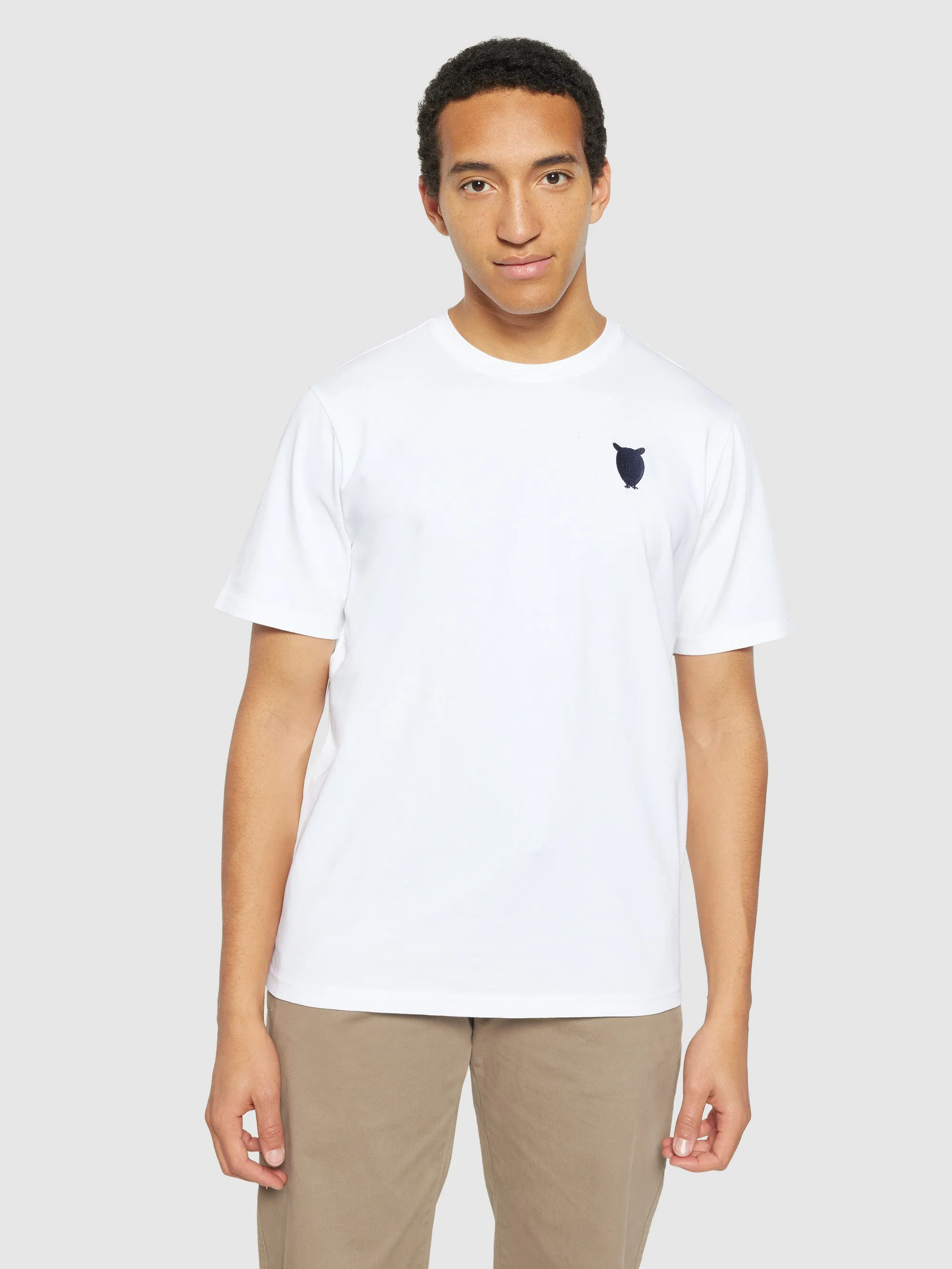 Regular fit owl chest embroidery t-shirt - Bright White
