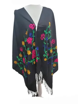 Shawl for women rebozos shall mexicanos pashmina wool rebozo wraps mexican poncho blanket scarf winter wrap manta mexicana traditional Gavanes gabanes jorongos gaban scarves (Black)