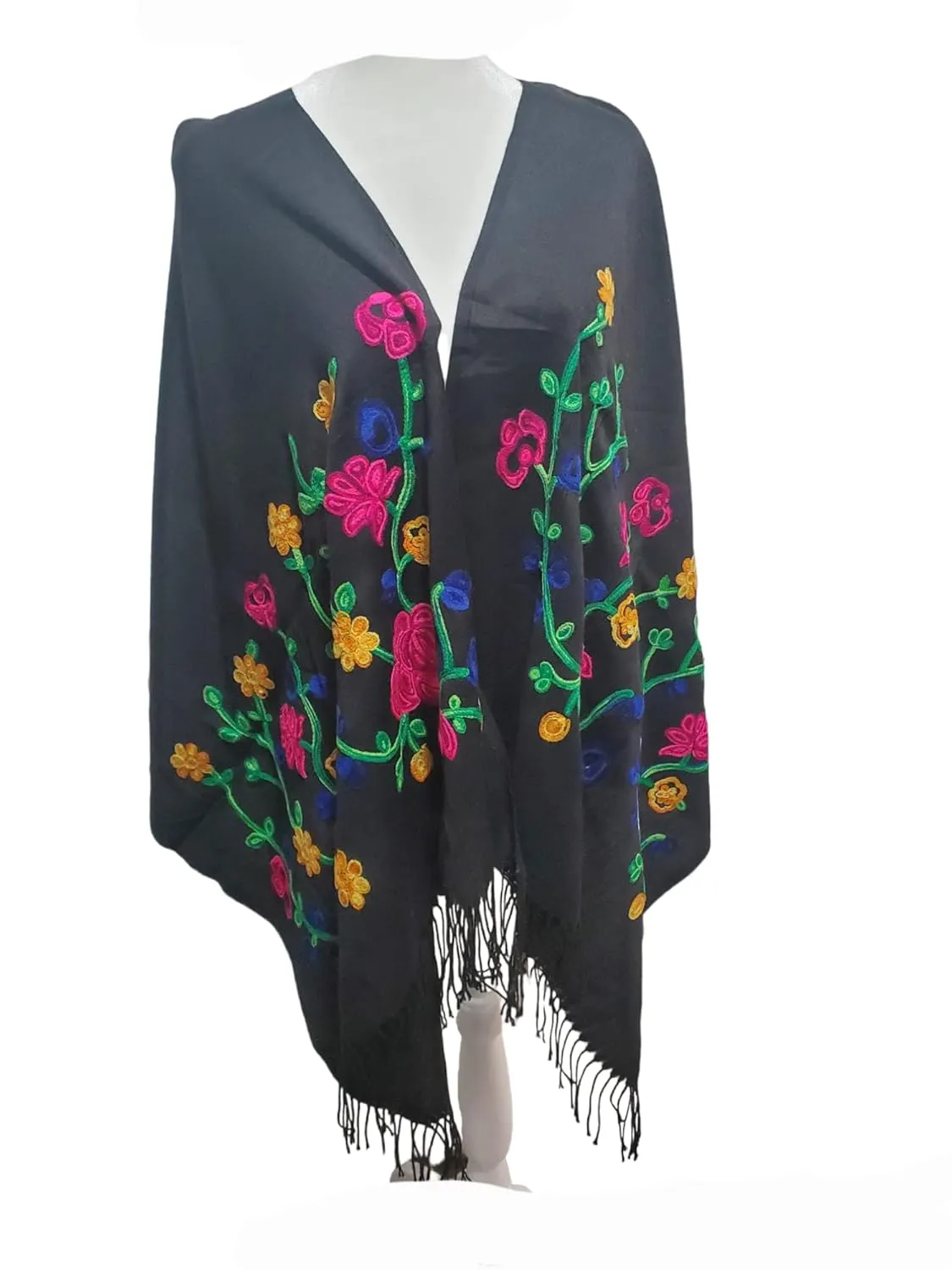 Shawl for women rebozos shall mexicanos pashmina wool rebozo wraps mexican poncho blanket scarf winter wrap manta mexicana traditional Gavanes gabanes jorongos gaban scarves (Black)
