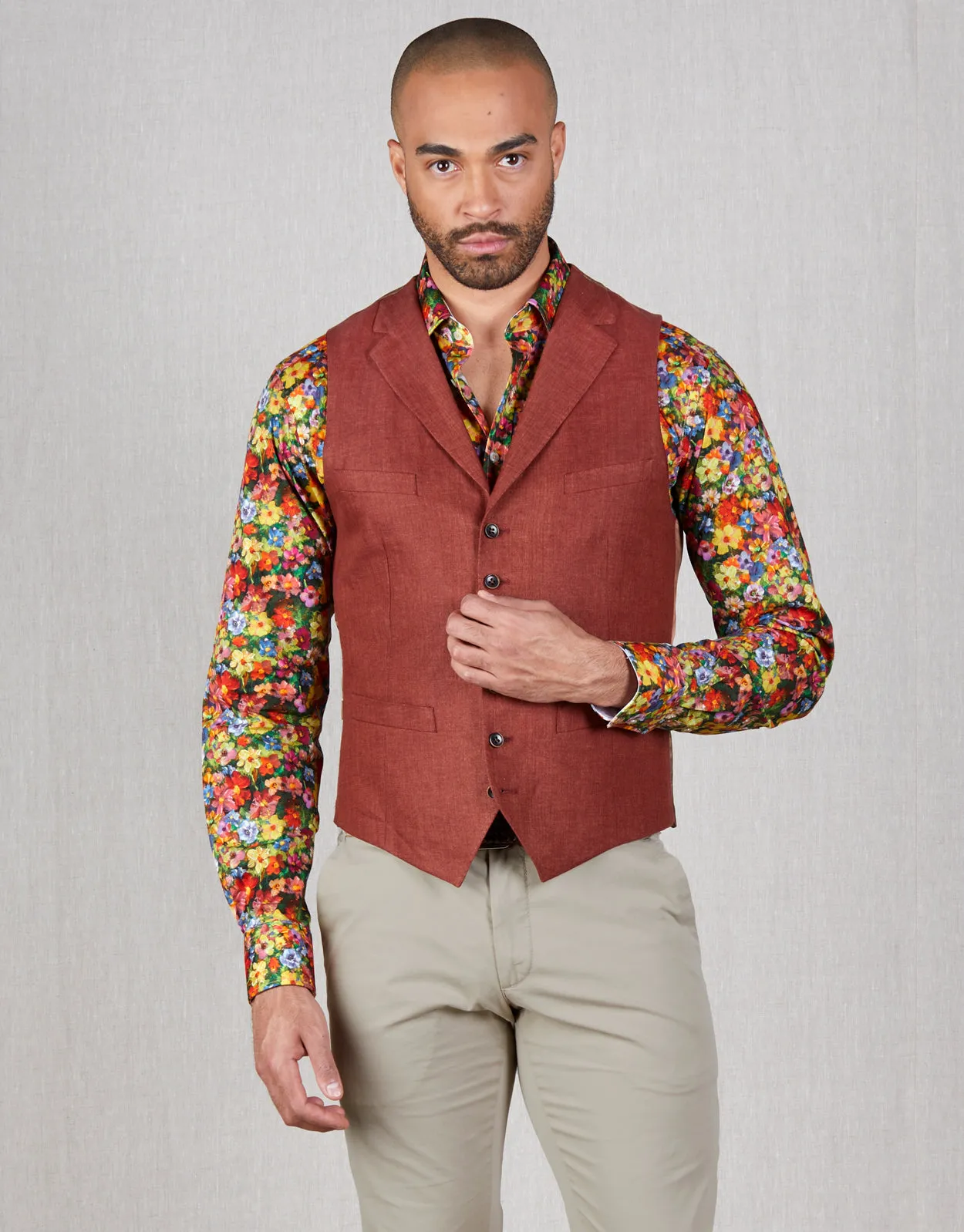 Shelby Blood Orange Herringbone Linen Waistcoat