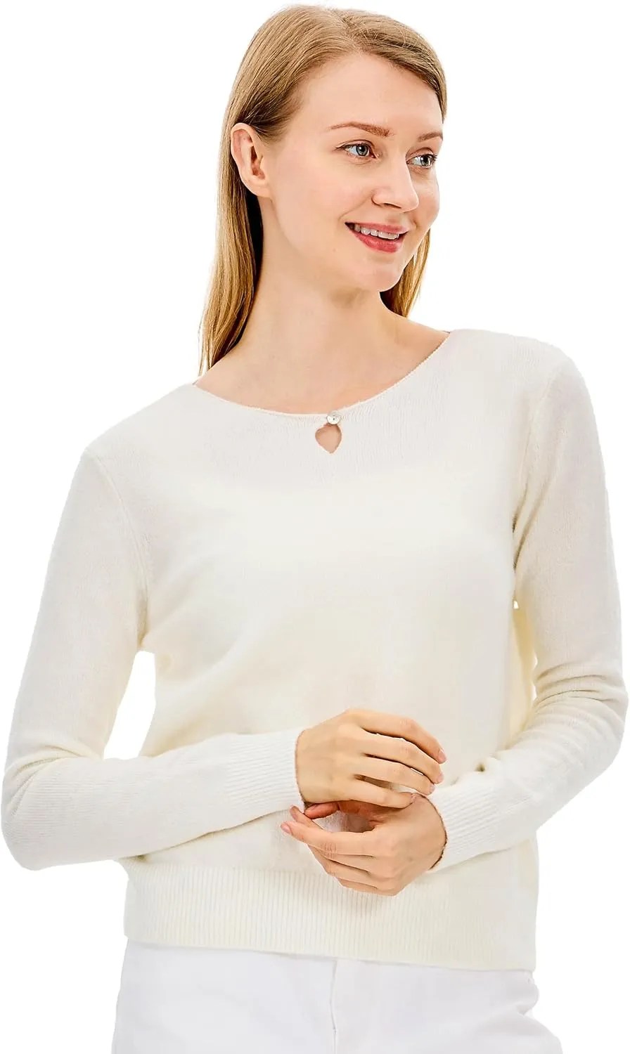 Simple&Opulence Women's Wool Crew Neck Sweater Long Sleeve Cropped Pullover Sweaters Cashmere-Like Texture S-XL