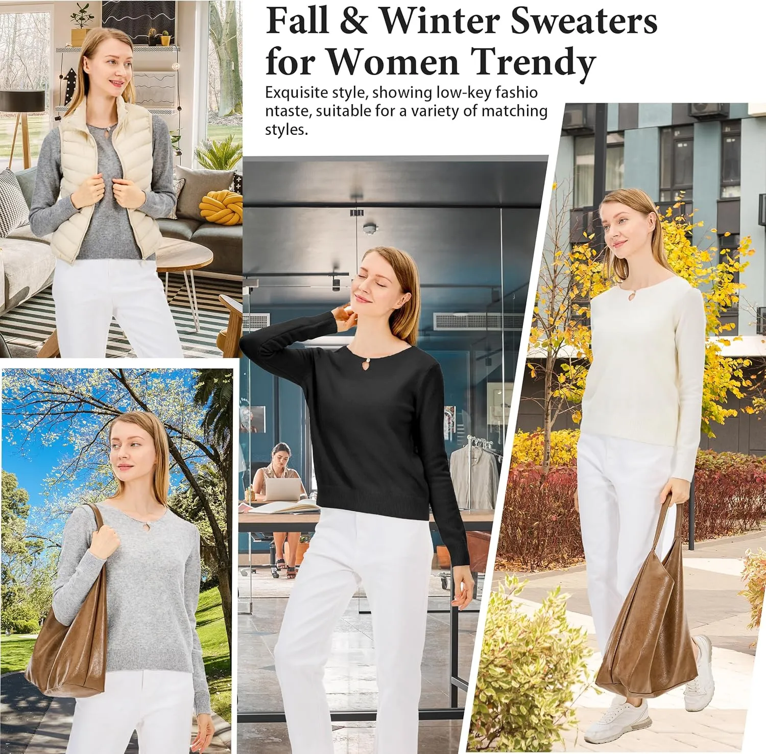 Simple&Opulence Women's Wool Crew Neck Sweater Long Sleeve Cropped Pullover Sweaters Cashmere-Like Texture S-XL