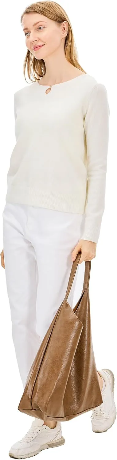 Simple&Opulence Women's Wool Crew Neck Sweater Long Sleeve Cropped Pullover Sweaters Cashmere-Like Texture S-XL