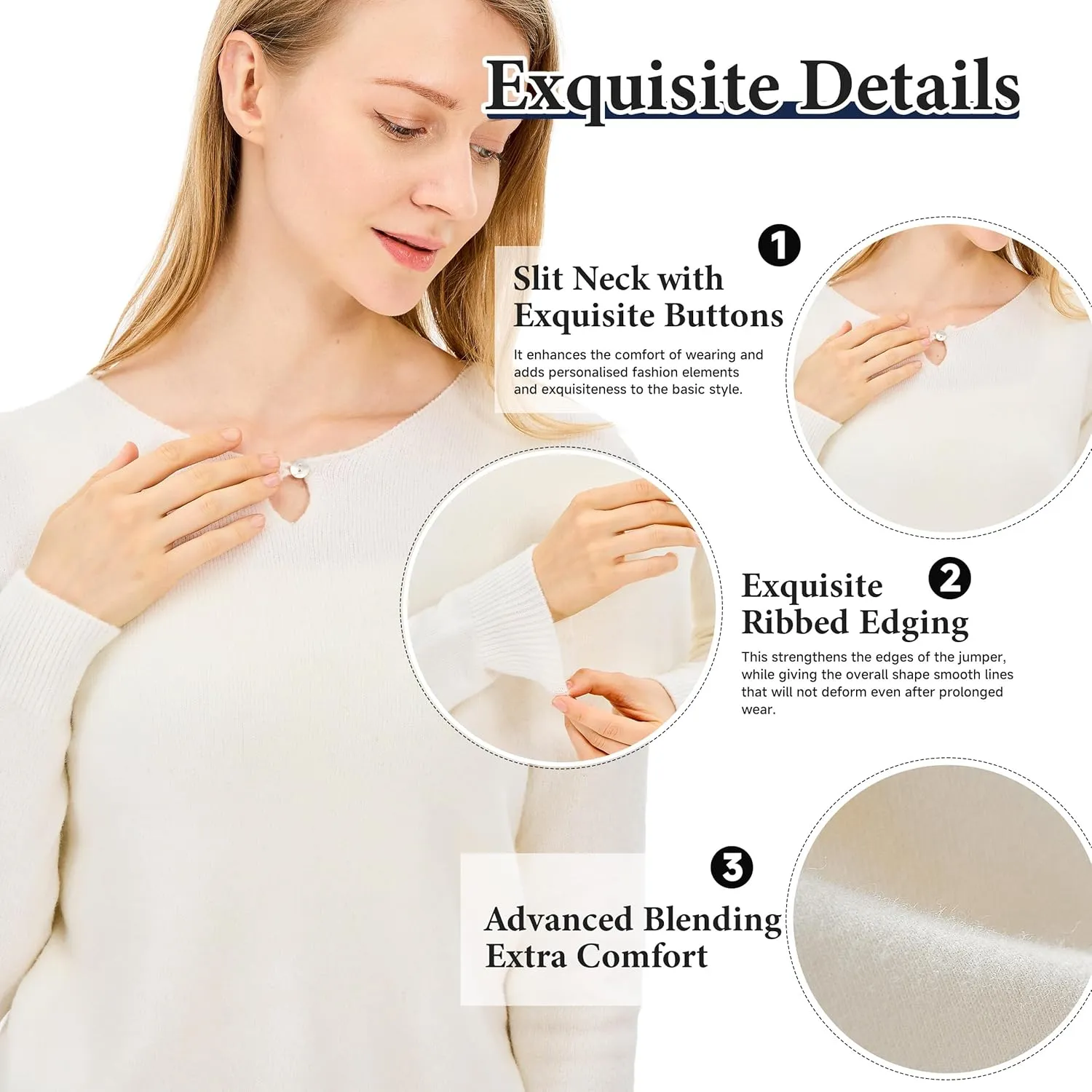 Simple&Opulence Women's Wool Crew Neck Sweater Long Sleeve Cropped Pullover Sweaters Cashmere-Like Texture S-XL