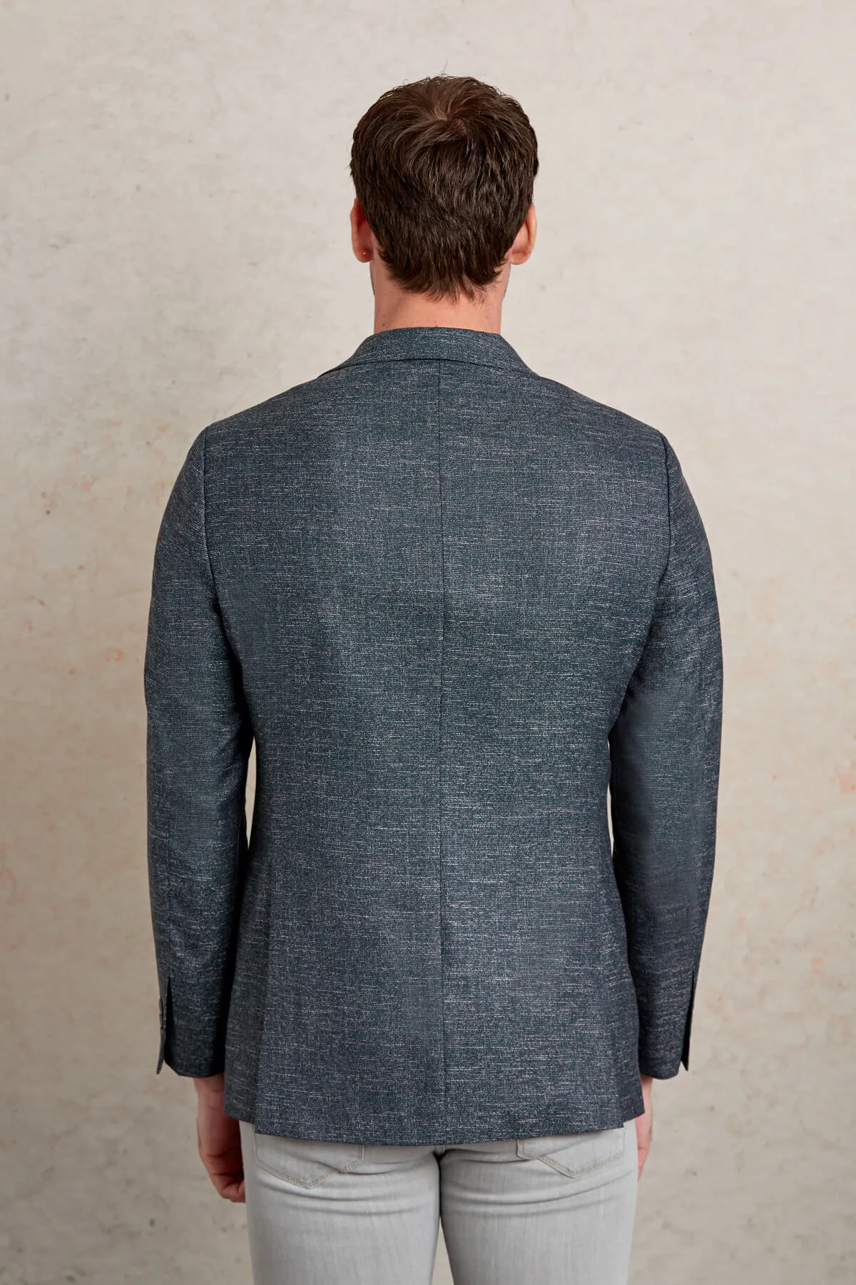 Slim Fit Notch Lapel Textured Khaki Casual Blazer