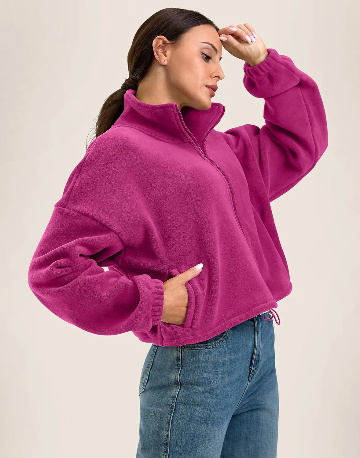 Soothfeel Women's Fleece Cropped Jacket Zip Up Sweatshirt Short Coat Sherpa Jackets for Women Fall Winter Fashion Clothes