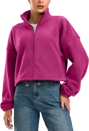 Soothfeel Women's Fleece Cropped Jacket Zip Up Sweatshirt Short Coat Sherpa Jackets for Women Fall Winter Fashion Clothes