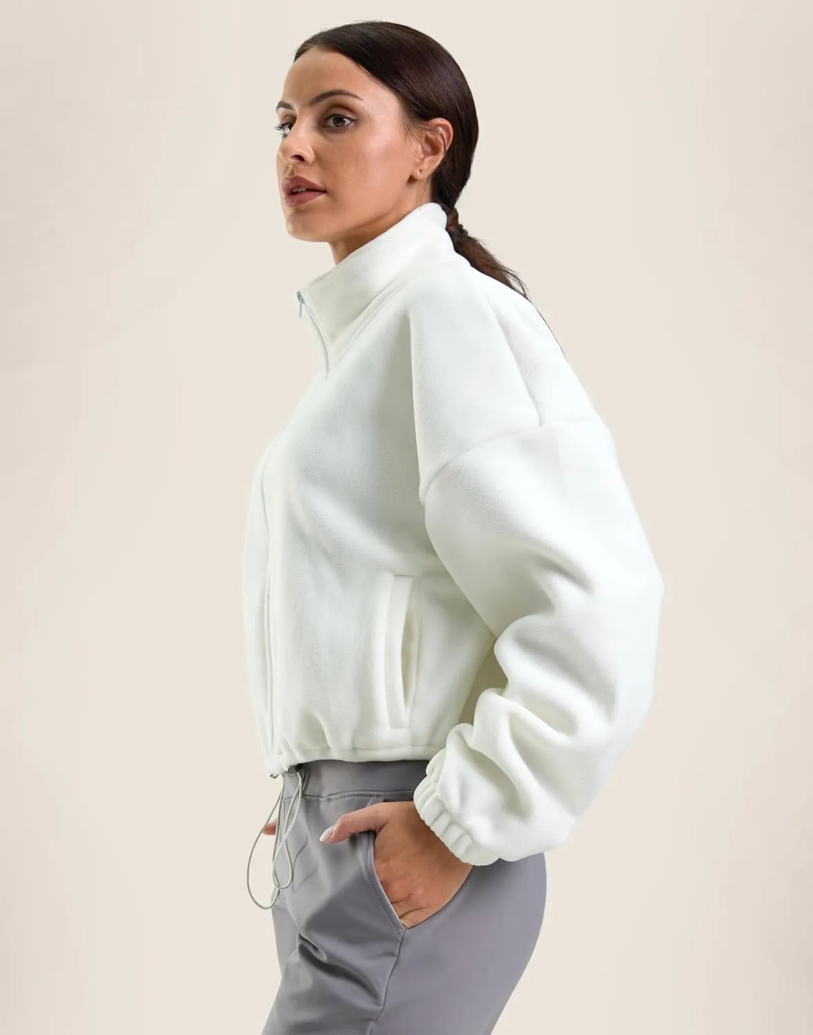 Soothfeel Women's Fleece Cropped Jacket Zip Up Sweatshirt Short Coat Sherpa Jackets for Women Fall Winter Fashion Clothes
