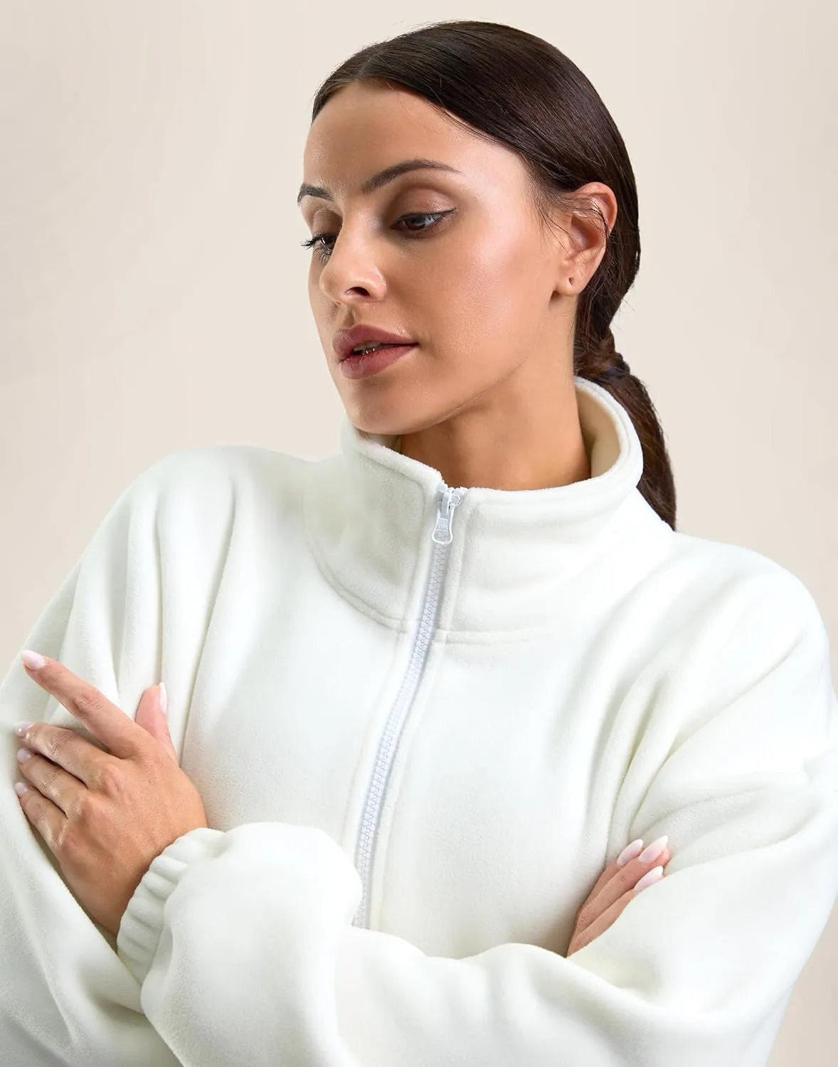 Soothfeel Women's Fleece Cropped Jacket Zip Up Sweatshirt Short Coat Sherpa Jackets for Women Fall Winter Fashion Clothes