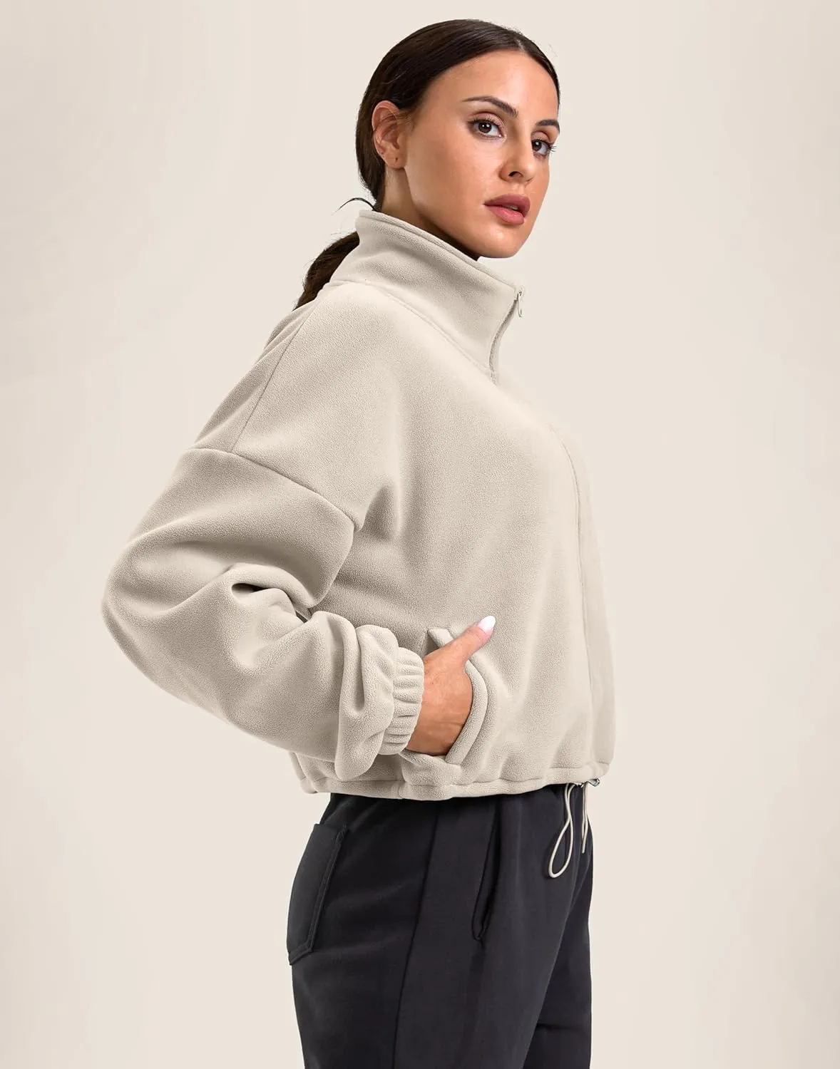 Soothfeel Women's Fleece Cropped Jacket Zip Up Sweatshirt Short Coat Sherpa Jackets for Women Fall Winter Fashion Clothes