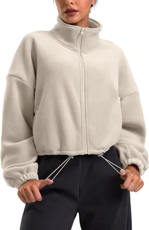Soothfeel Women's Fleece Cropped Jacket Zip Up Sweatshirt Short Coat Sherpa Jackets for Women Fall Winter Fashion Clothes
