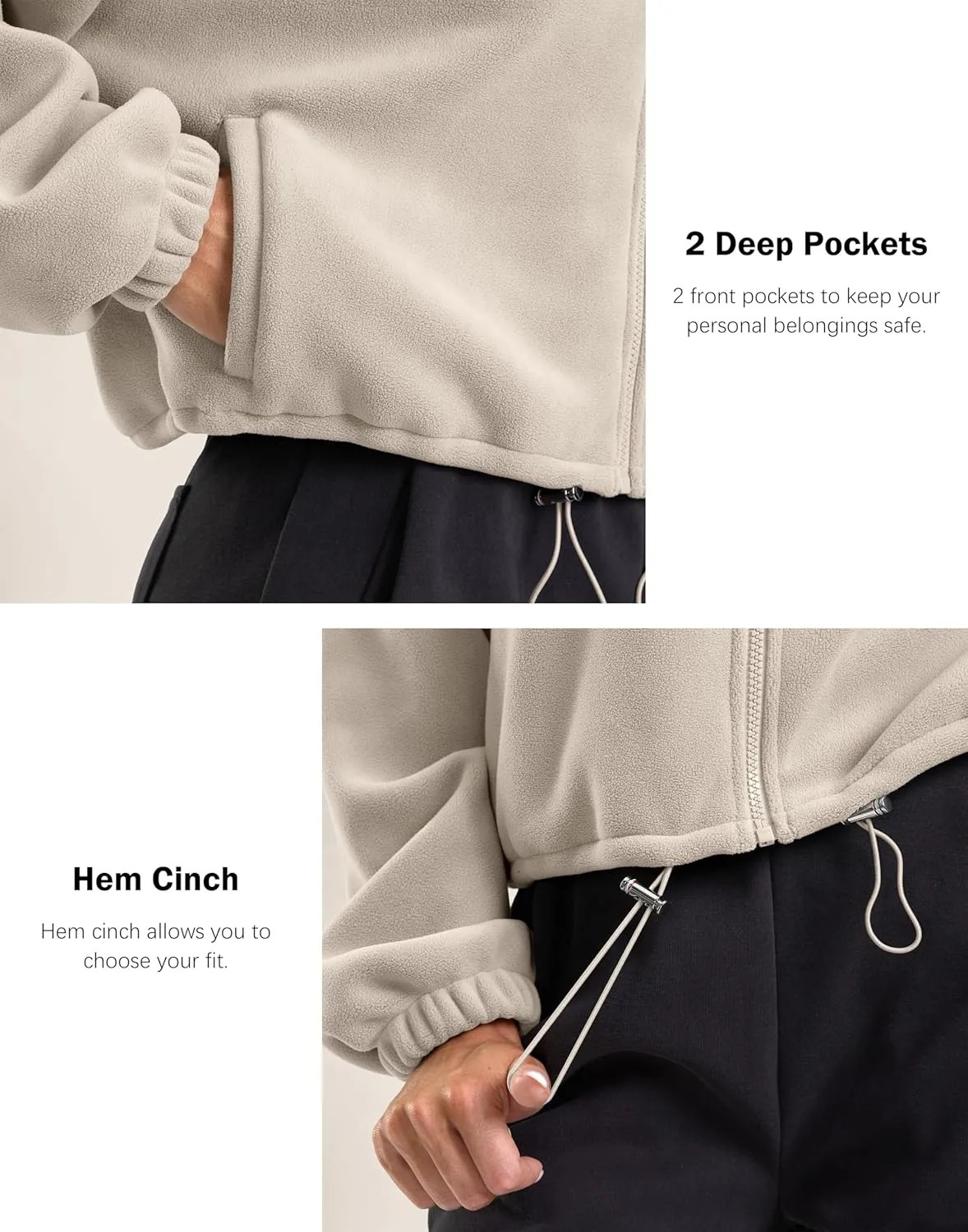 Soothfeel Women's Fleece Cropped Jacket Zip Up Sweatshirt Short Coat Sherpa Jackets for Women Fall Winter Fashion Clothes