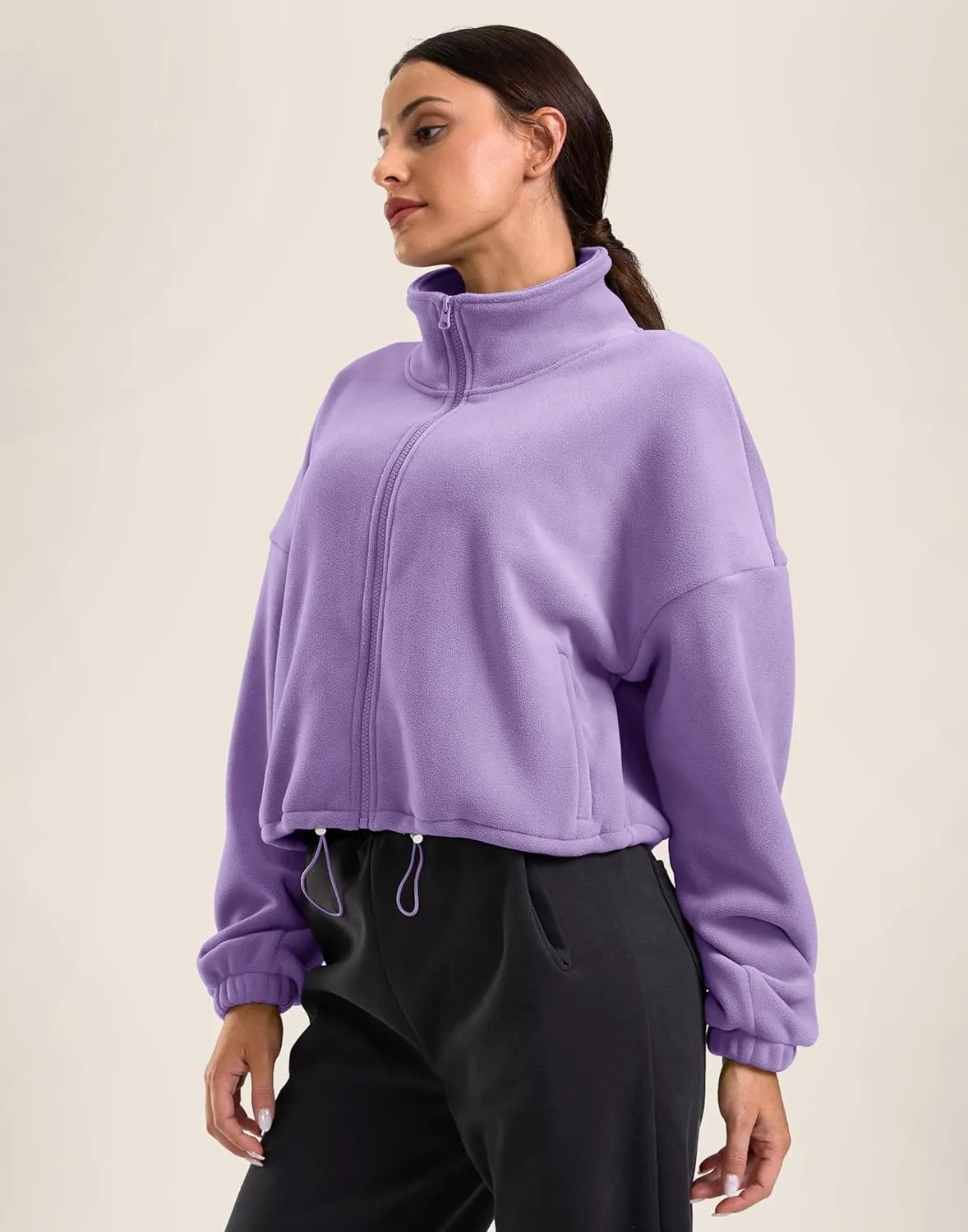 Soothfeel Women's Fleece Cropped Jacket Zip Up Sweatshirt Short Coat Sherpa Jackets for Women Fall Winter Fashion Clothes