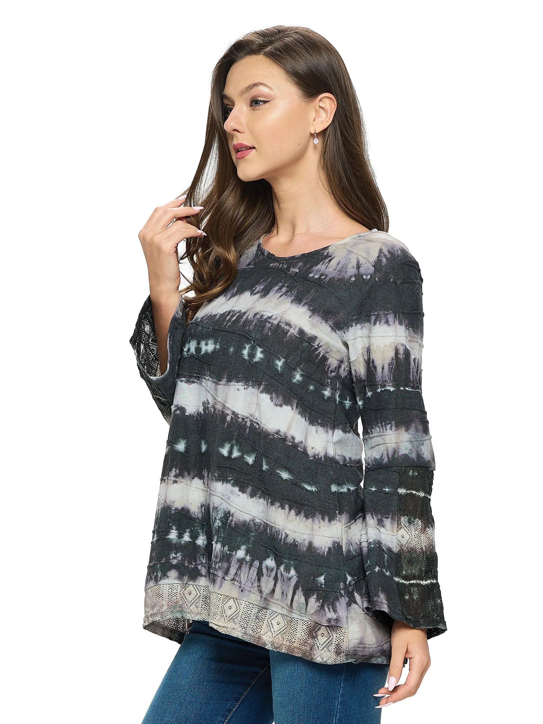 Top Boho Tie Dye Textured Lace Details