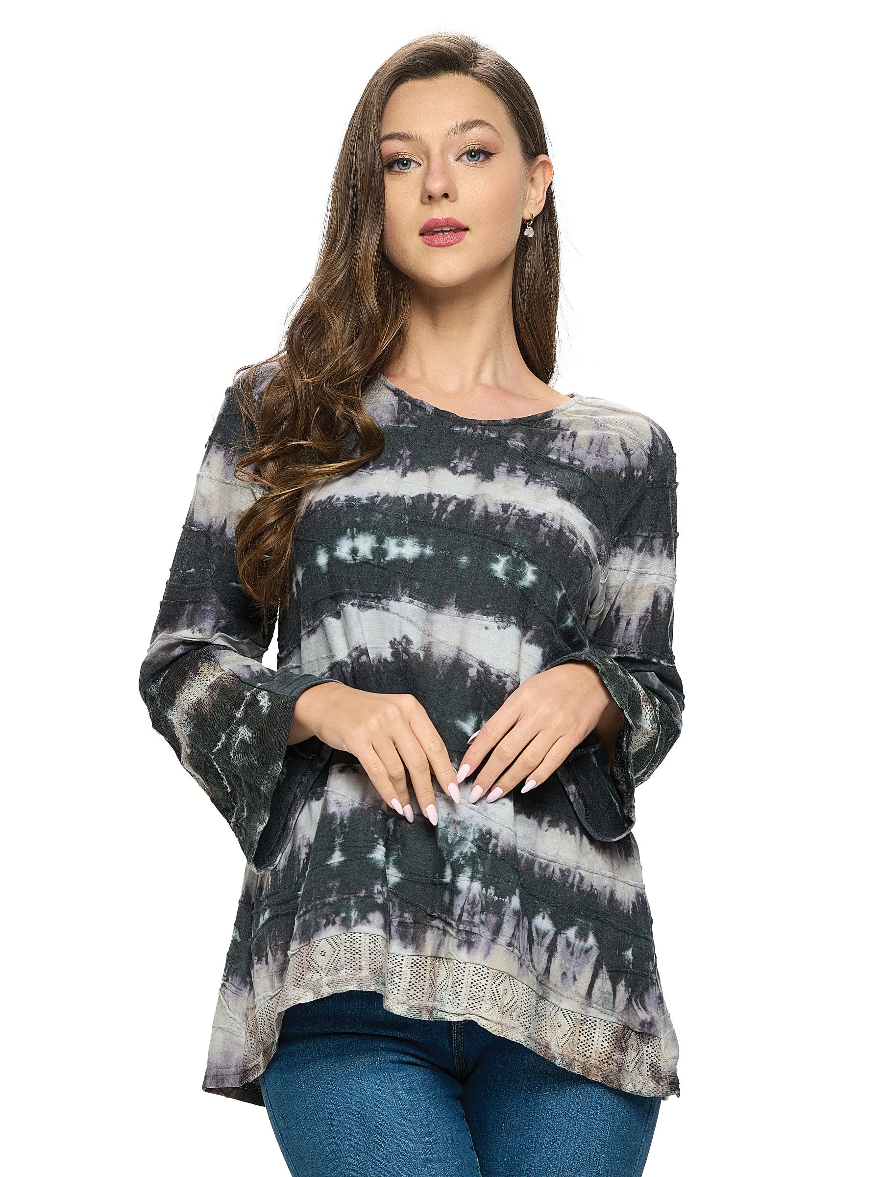 Top Boho Tie Dye Textured Lace Details