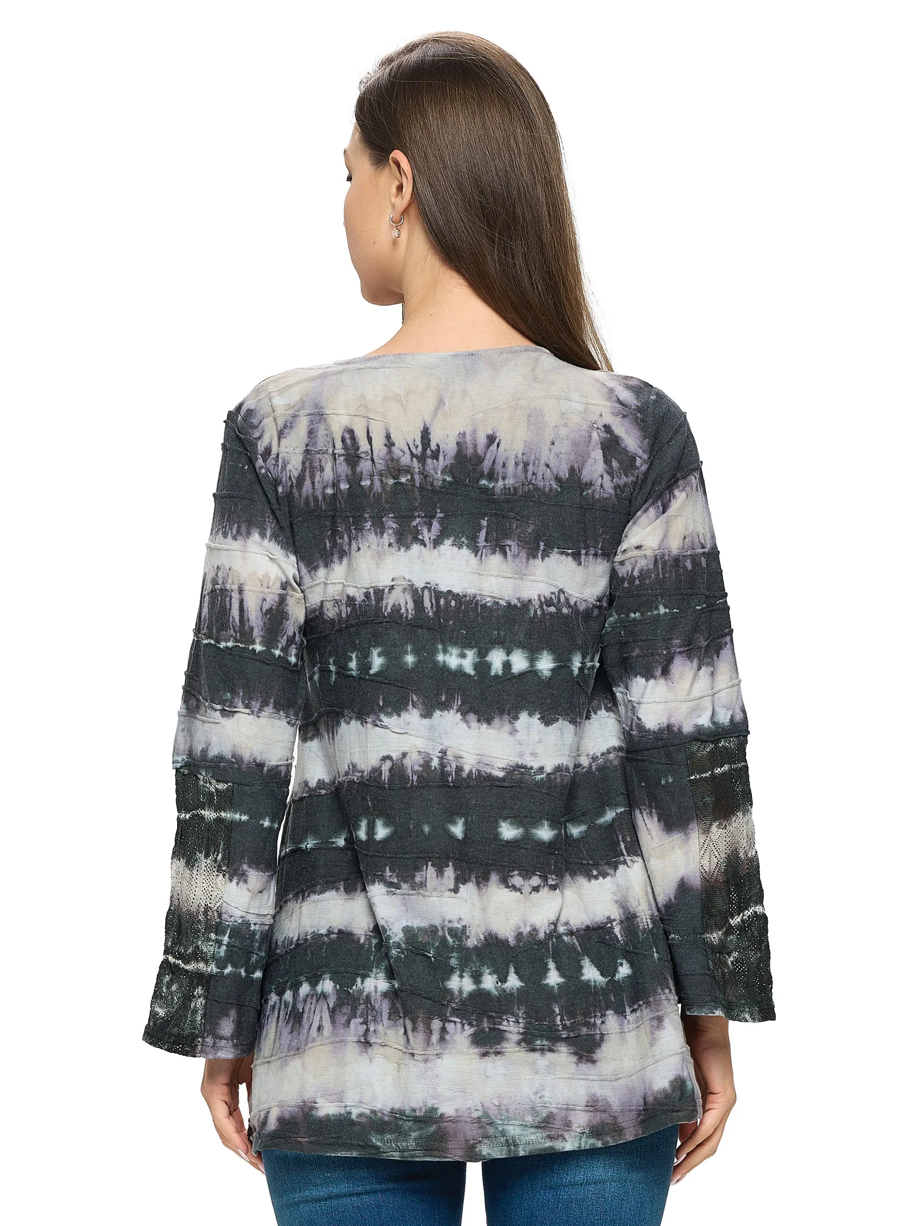 Top Boho Tie Dye Textured Lace Details