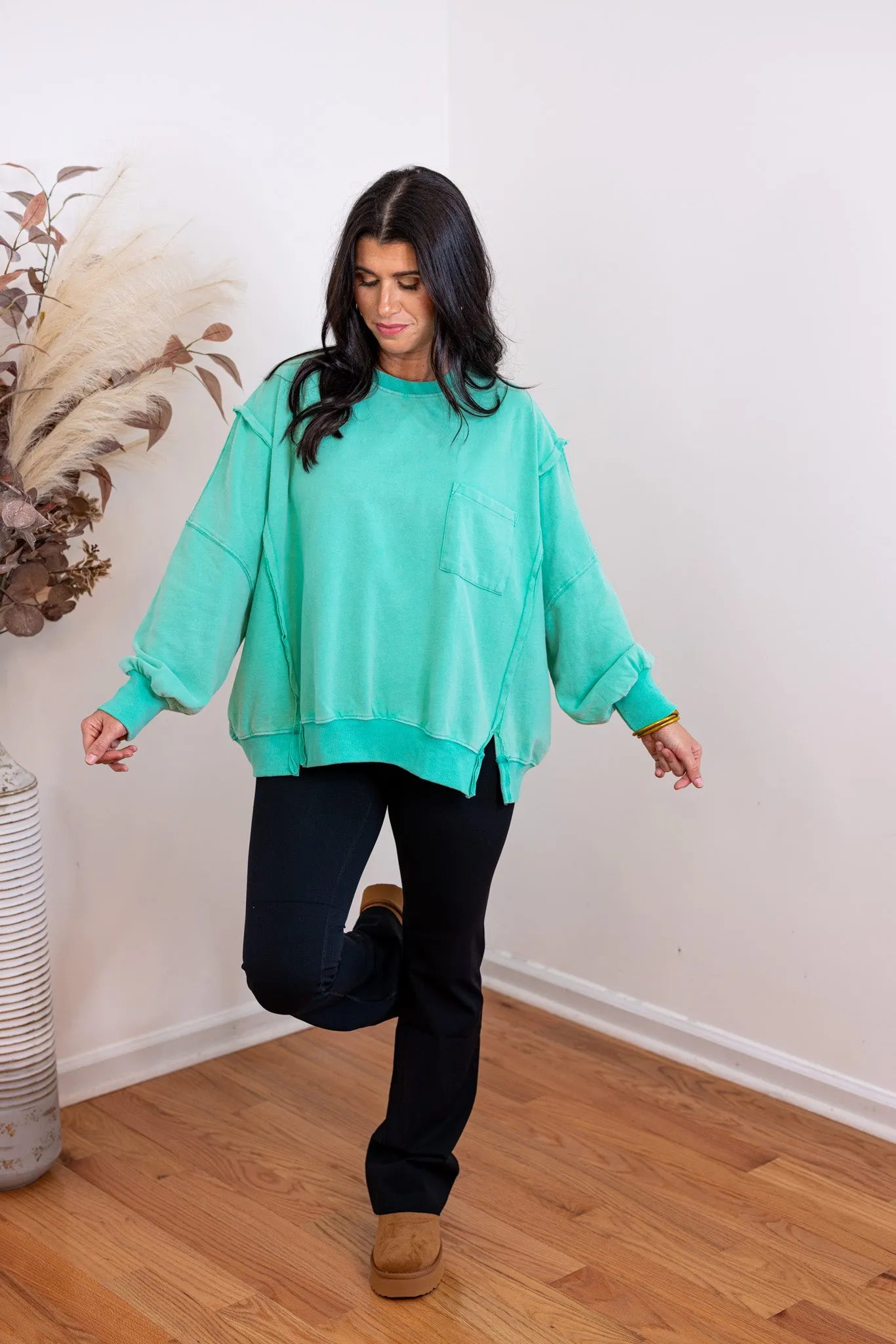 Trending On Washed Green Pullover