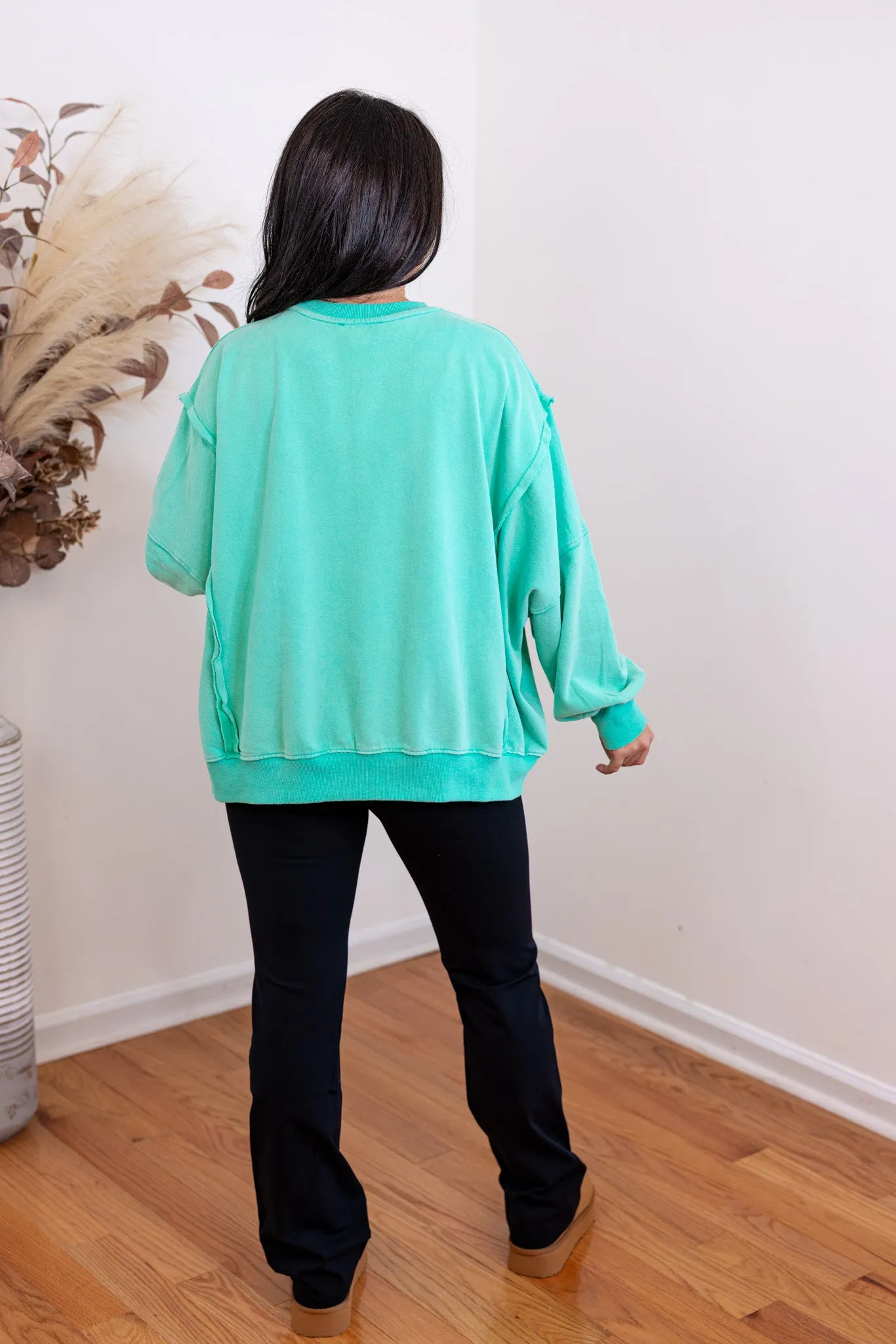 Trending On Washed Green Pullover