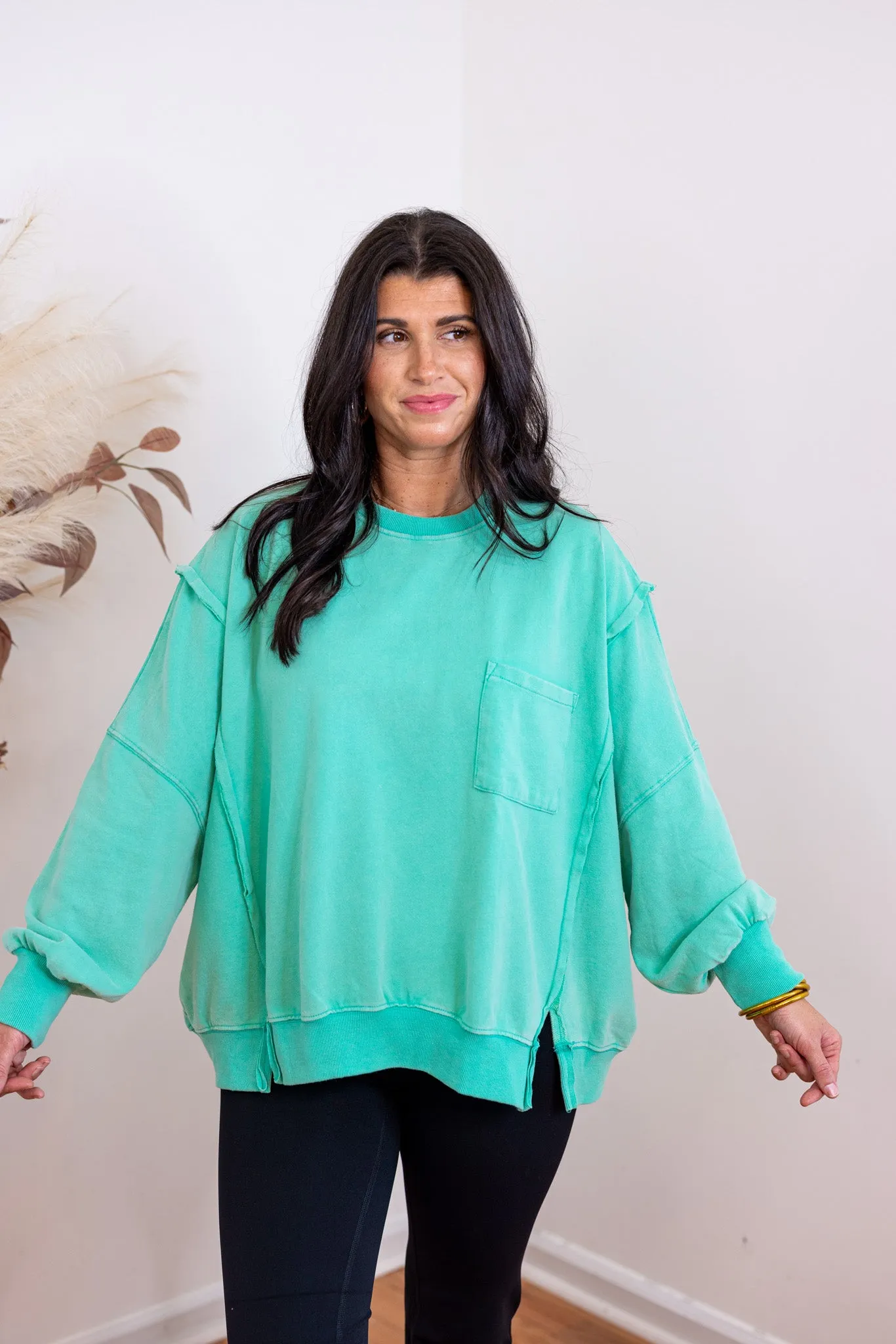 Trending On Washed Green Pullover