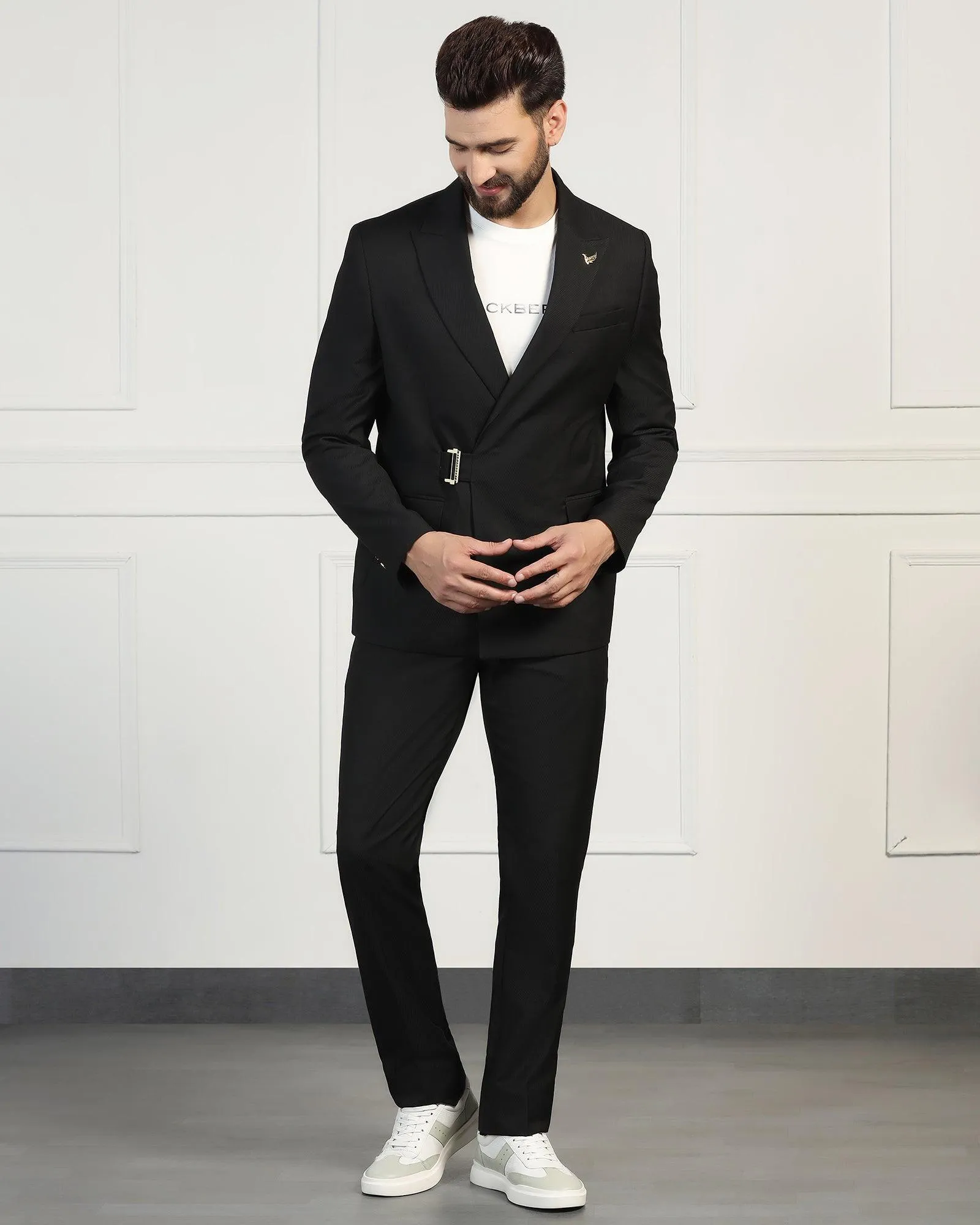 Two Piece Black Solid Formal Suit - Ethan