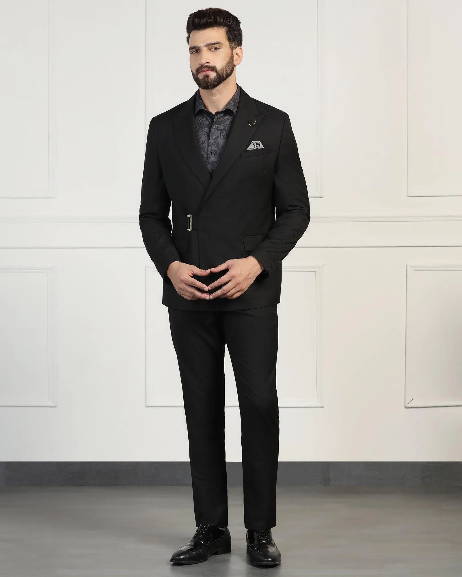 Two Piece Black Solid Formal Suit - Ethan
