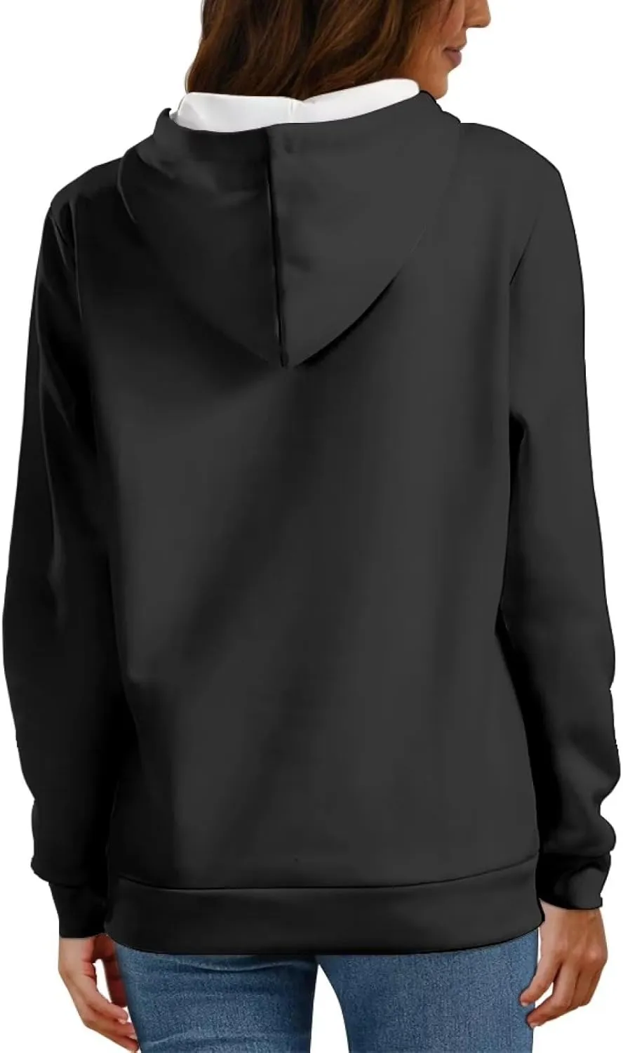 Uasibuni Fashion Letter Print Personalized Hoodie Drawstring Pullover Top Casual Loose Hooded Sweatshirt For Women