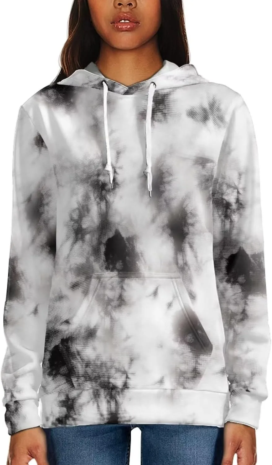 Uasibuni Fashion Letter Print Personalized Hoodie Drawstring Pullover Top Casual Loose Hooded Sweatshirt For Women