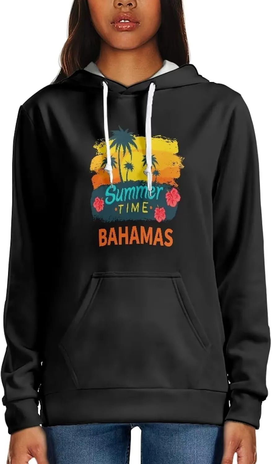 Uasibuni Fashion Letter Print Personalized Hoodie Drawstring Pullover Top Casual Loose Hooded Sweatshirt For Women
