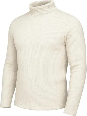 URBAN BUCK Turtleneck Men Shirt Long Sleeve Ribbed Knitted Casual TShirt Slim Fit Cotton Turtle Neck Pullover Sweater