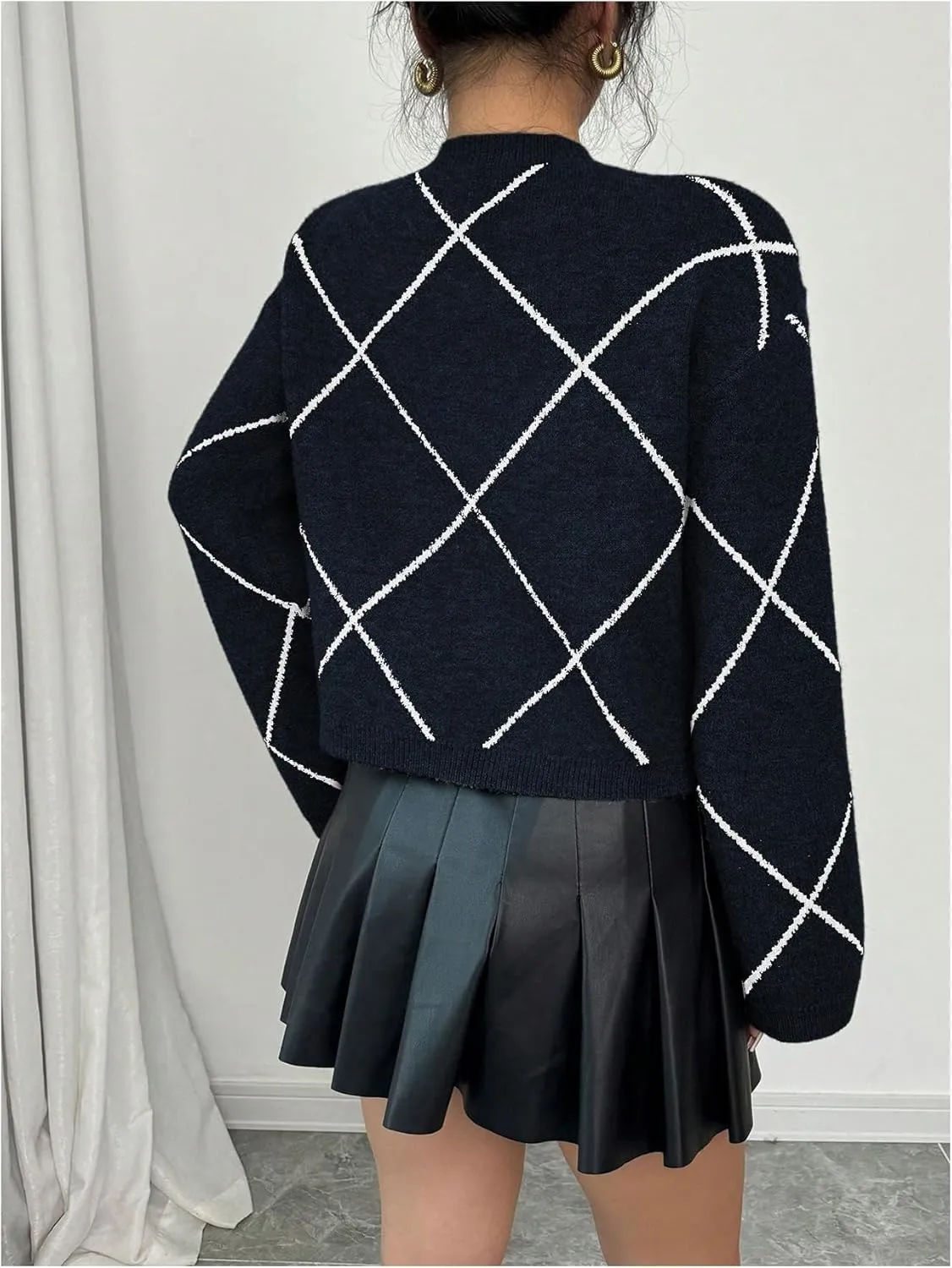 Verdusa Women's Bow Sweaters Long Sleeve Mock Neck Pullover Vintage Y2k Cropped Knit Tops