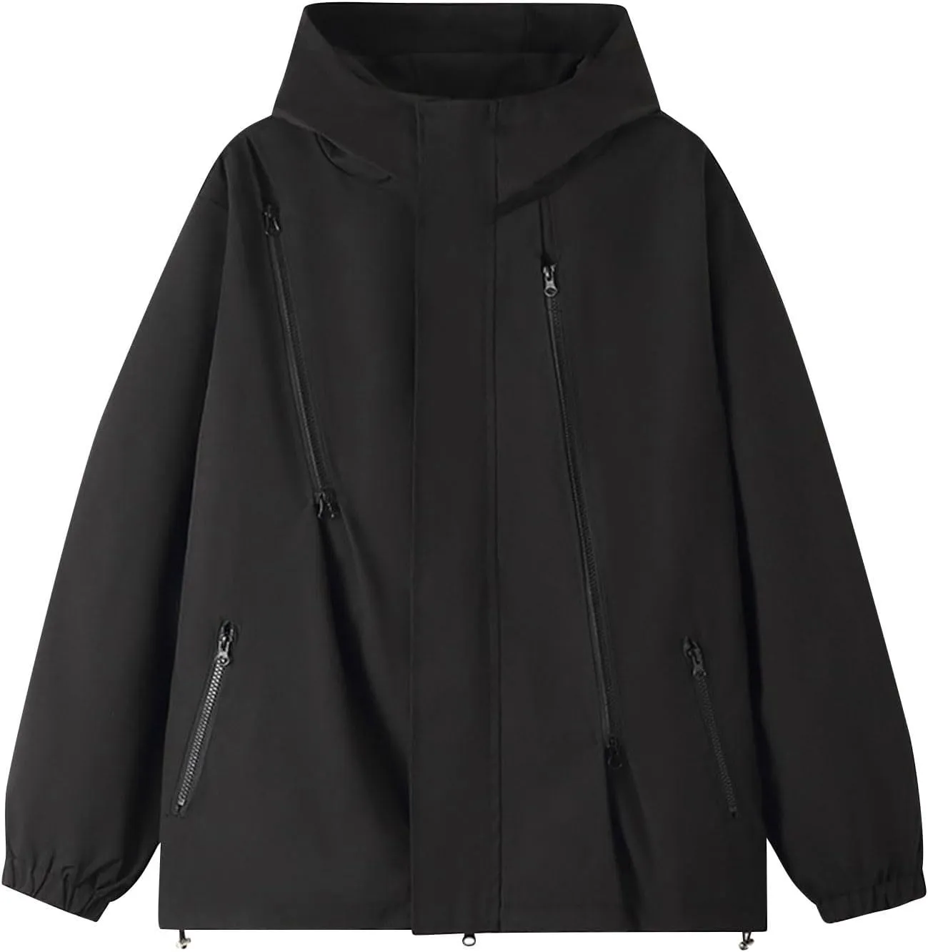 Womens Oversized Lightweight Rain Jacket Hooded Waterproof Active Y2K Cargo Style Windbreaker Zip Up Trendy Outwear