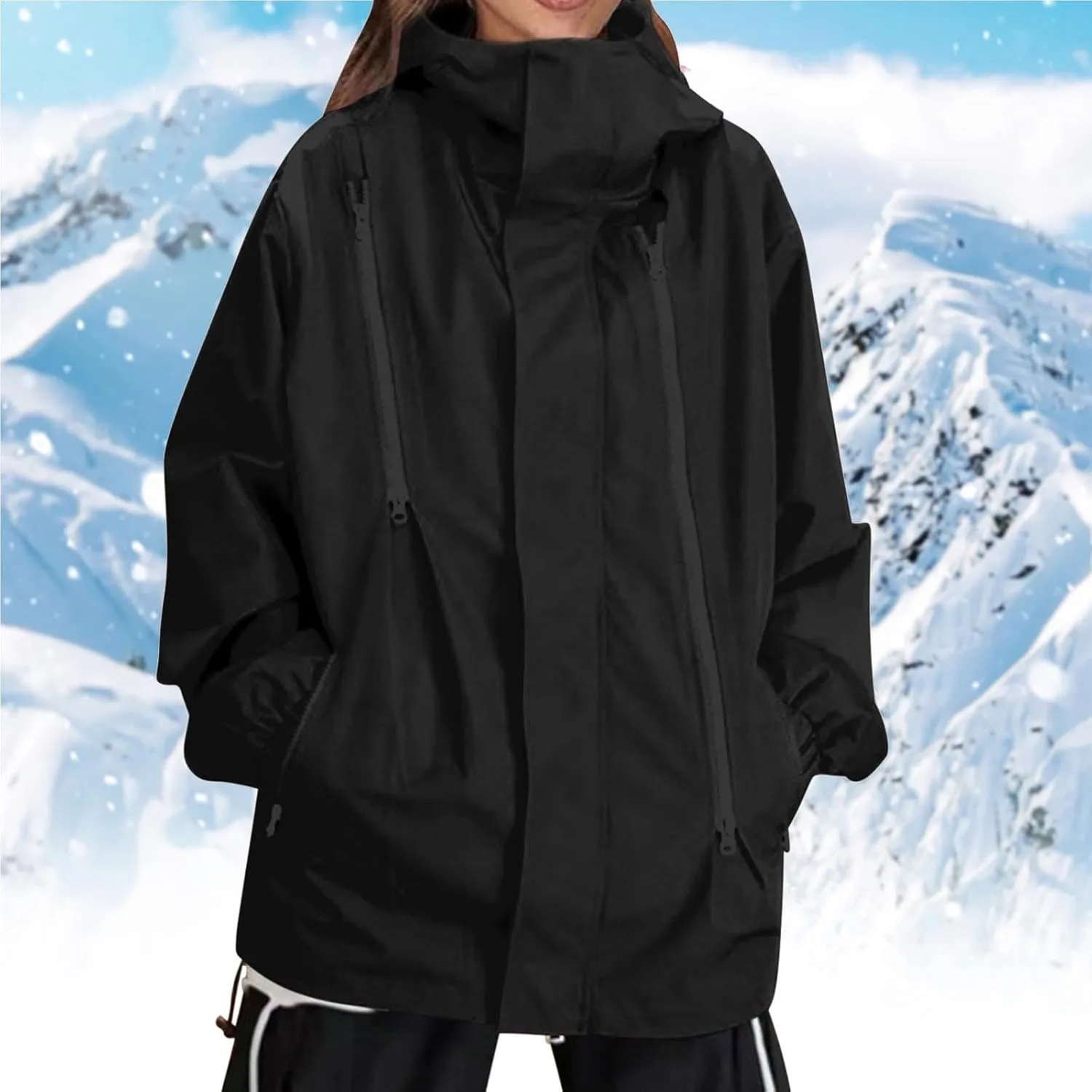Womens Oversized Lightweight Rain Jacket Hooded Waterproof Active Y2K Cargo Style Windbreaker Zip Up Trendy Outwear