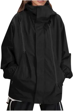 Womens Oversized Lightweight Rain Jacket Hooded Waterproof Active Y2K Cargo Style Windbreaker Zip Up Trendy Outwear